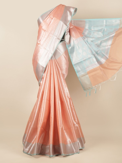 

Pothys Pink & Blue Ethnic Motifs Zari Tissue Saree