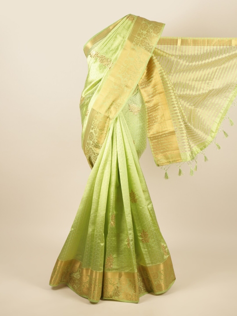 

Pothys Green & Gold-Toned Ethnic Motifs Embroidered Art Silk Saree