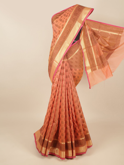 

Pothys Peach-Coloured & Gold-Toned Ethnic Motifs Saree