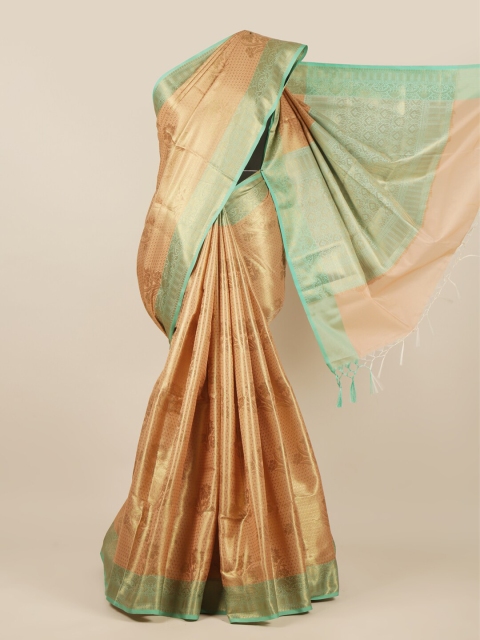 

Pothys Peach-Coloured & Green Ethnic Motifs Zari Tissue Saree