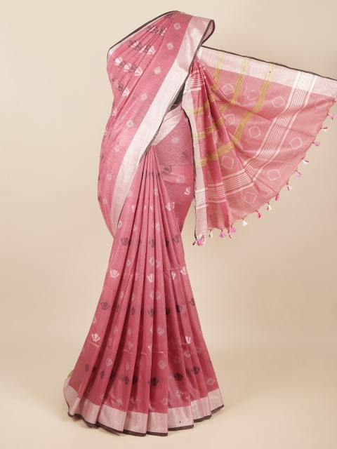 

Pothys Pink & Silver-Toned Woven Design Zari Jute Cotton Saree