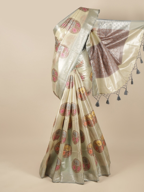 

Pothys Tan & Red Woven Design Zari Tissue Saree