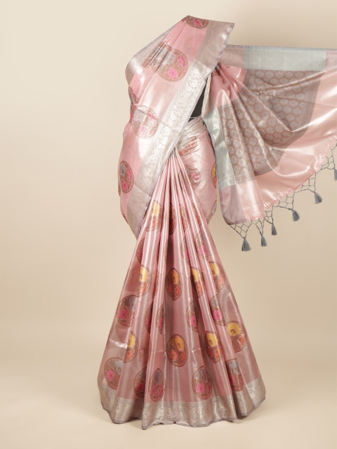 

Pothys Pink & Grey Ethnic Motifs Tissue Saree