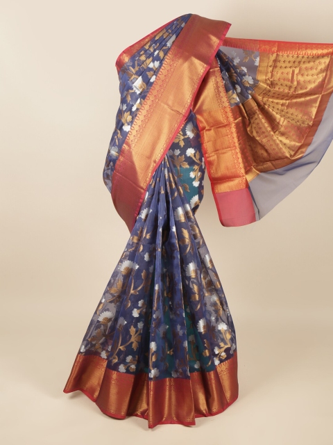 

Pothys Blue & Red Floral Woven Zari Saree