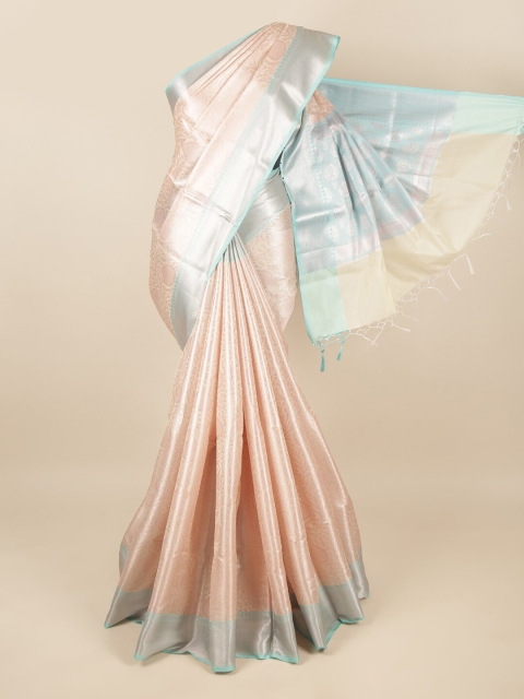 

Pothys Peach-Coloured & Blue Woven Design Zari Tissue Saree