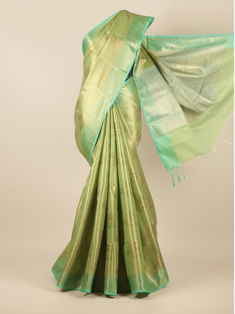 

Pothys Green & Gold-Toned Ethnic Motifs Zari Tissue Saree