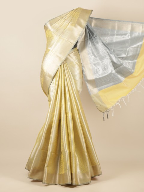 

Pothys Yellow & Grey Ethnic Motifs Zari Tissue Saree