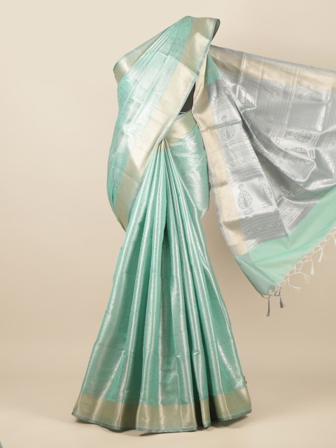

Pothys Green & Silver-Toned Ethnic Motifs Tissue Saree