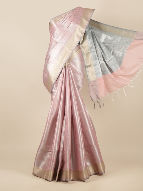 

Pothys Pink & Grey Woven Design Zari Tissue Saree