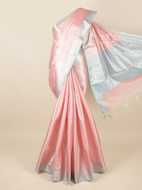 

Pothys Pink & Turquoise Blue Woven Design Tissue Saree