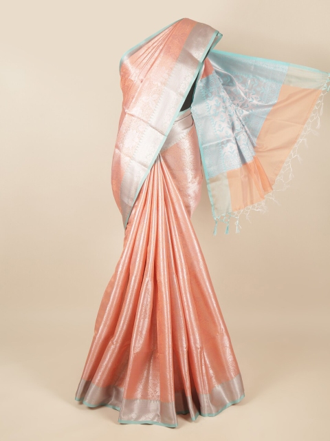 

Pothys Pink & Turquoise Blue Woven Design Zari Tissue Saree