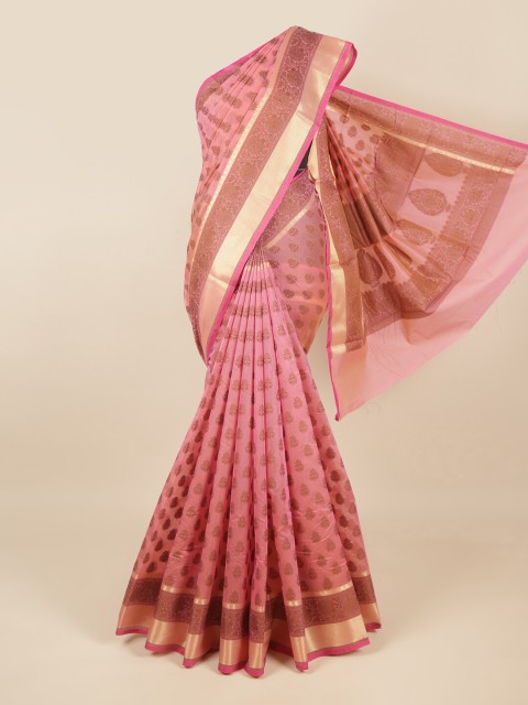 

Pothys Pink & Gold-Toned Floral Zari Saree