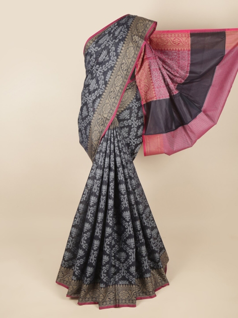 

Pothys Navy Blue & Pink Ethnic Motifs Woven Saree