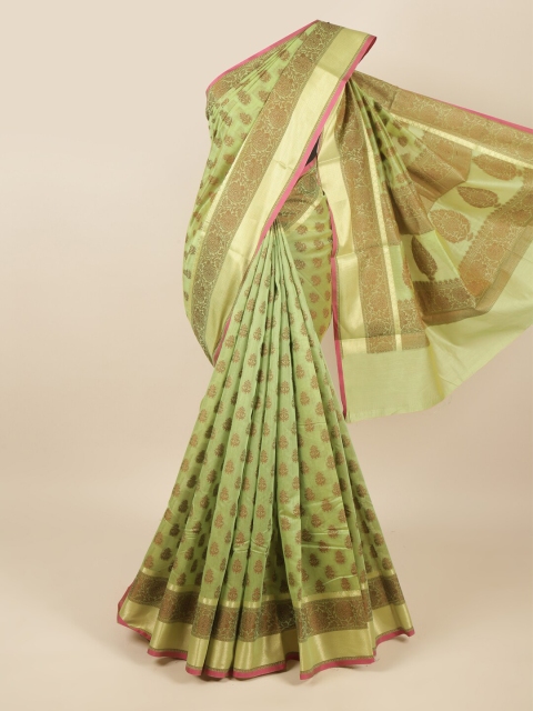 

Pothys Green & Beige Ethnic Motifs Zari Saree