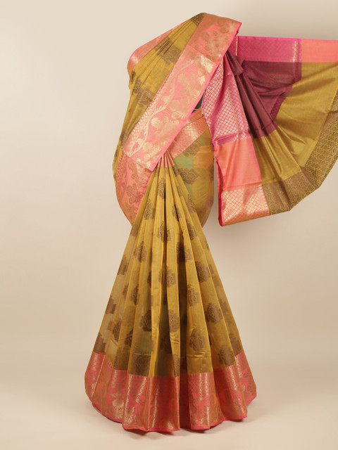 

Pothys Mustard & Pink Ethnic Motifs Zari Saree