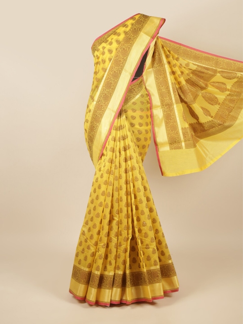 

Pothys Yellow & Gold-Toned Woven Design Zari Saree