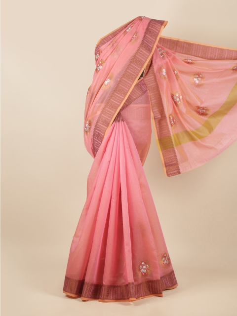

Pothys Pink & Green Floral Printed Saree