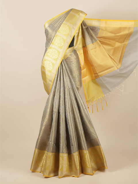 

Pothys Grey & Yellow Ethnic Motifs Zari Tissue Saree