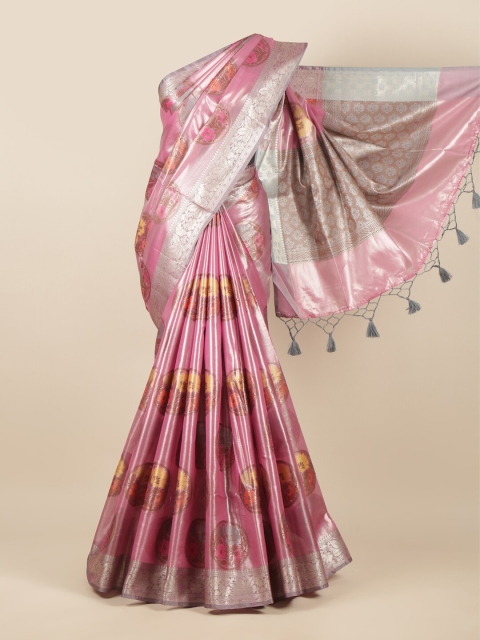 

Pothys Pink & Grey Ethnic Motifs Tissue Saree