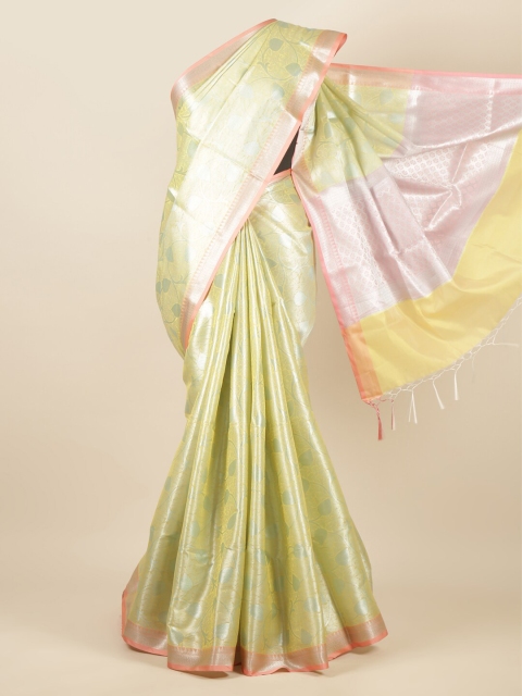 

Pothys Green & Pink Ethnic Motifs Zari Tissue Saree
