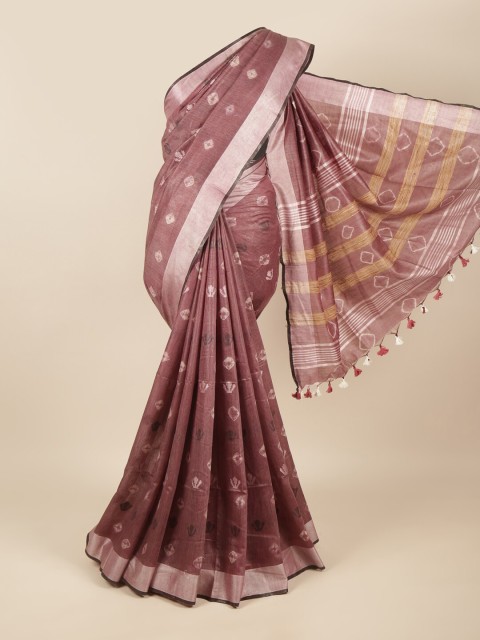 

Pothys Brown & Off White Bandhani Zari Jute Cotton Saree