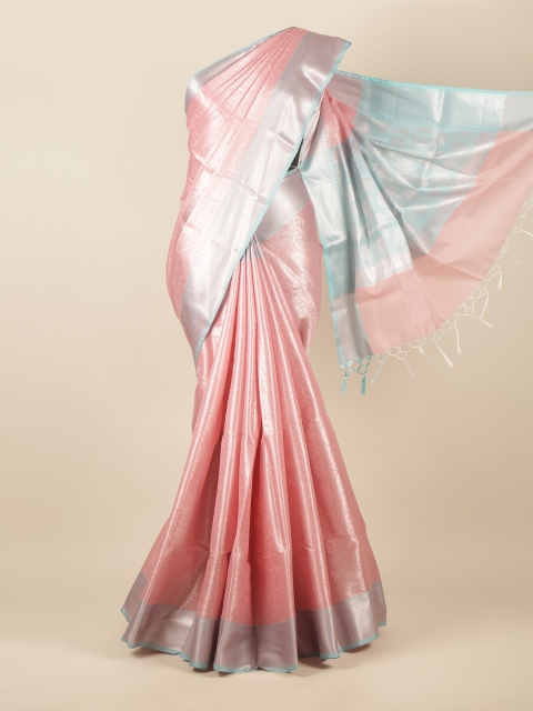 

Pothys Pink & Blue Ethnic Motifs Zari Tissue Saree
