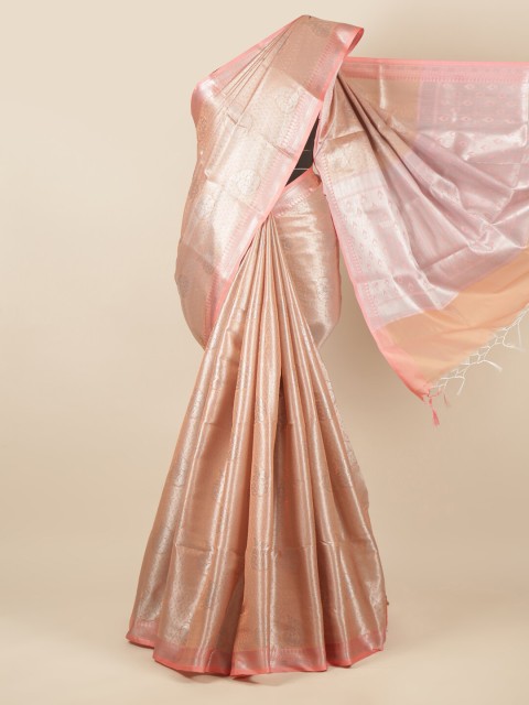 

Pothys Peach-Coloured & Silver-Toned Woven Design Zari Tissue Saree