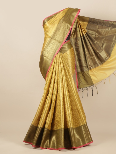 

Pothys Mustard & Gold-Toned Ethnic Motifs Zari Tissue Saree