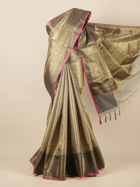 

Pothys Gold-Toned & Magenta Ethnic Motifs Zari Tissue Saree