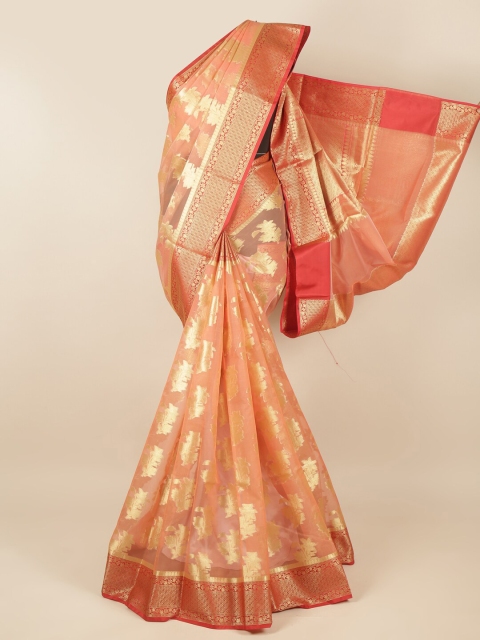 

Pothys Pink & Red Woven Design Zari Tissue Saree