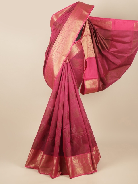 

Pothys Magenta & Gold-Coloured Ethnic Motifs Woven Zari Saree
