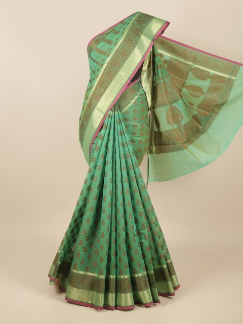 

Pothys Green & Pink Floral Zari Saree