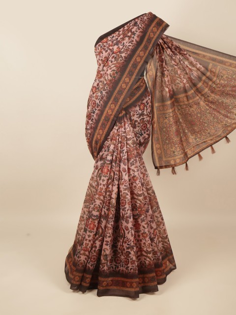 

Pothys Peach-Coloured & Brown Floral Jute Silk Saree