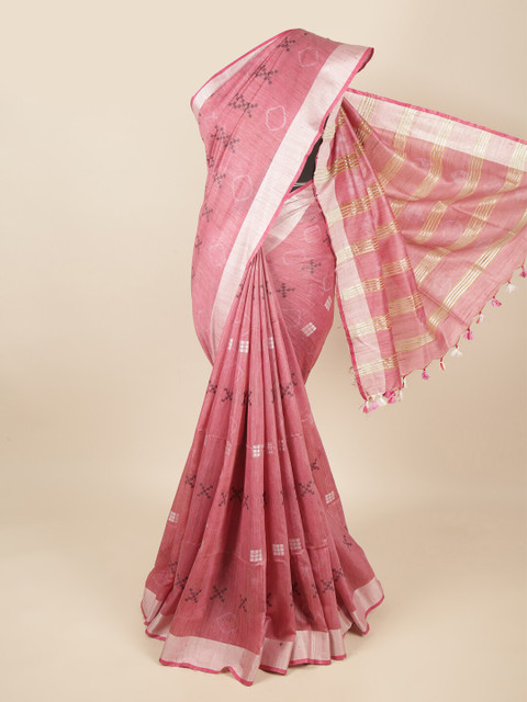 

Pothys Pink Geometric Printed Jute Silk Saree