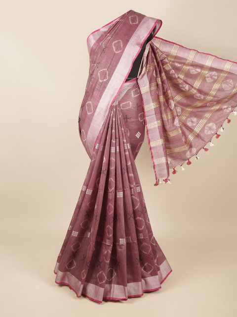 

Pothys Brown & White Bandhani Zari Jute Silk Saree