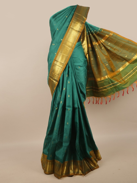 

Pothys Green & Gold-Toned Ethnic Motifs Zari Pure Silk Kanjeevaram Saree