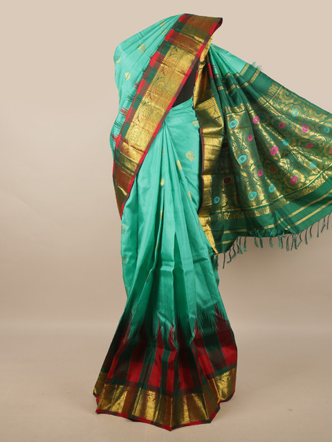 

Pothys Green & Gold-Toned Woven Design Zari Pure Silk Kanjeevaram Saree