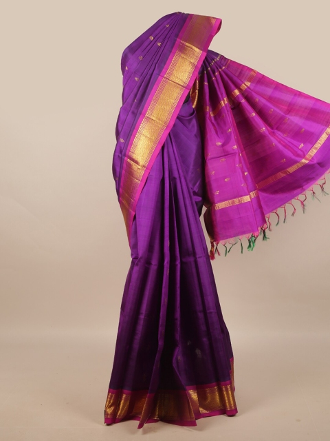 

Pothys Purple & Gold-Coloured Ethnic Motifs Zari Pure Silk Kanjeevaram Saree