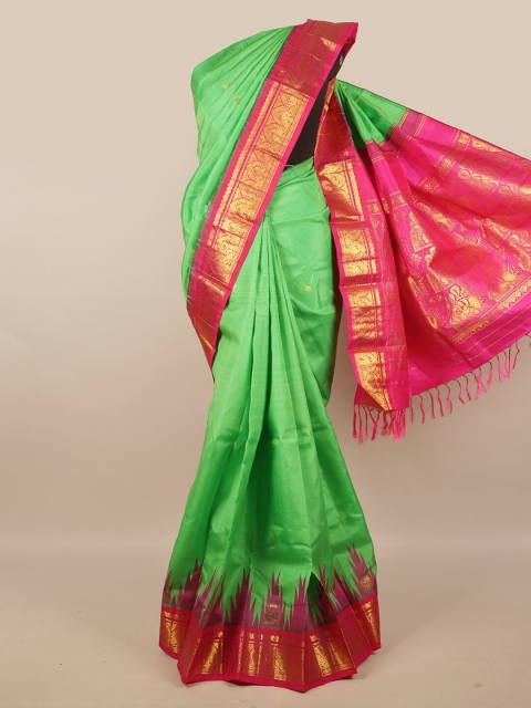 

Pothys Green & Gold-Toned Woven Design Zari Pure Silk Kanjeevaram Saree