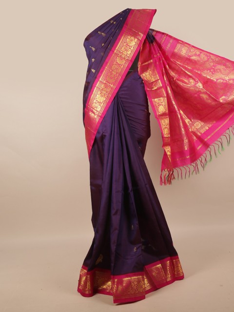 

Pothys Purple & Pink Ethnic Motifs Zari Pure Silk Kanjeevaram Saree