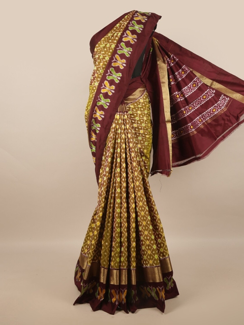 

Pothys Gold-Toned & Maroon Pure Silk Kanjeevaram Saree