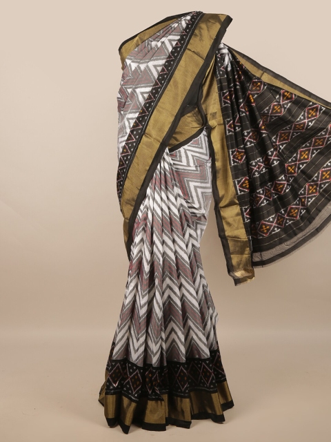 

Pothys White & Black Printed Zari Pure Silk Kanjeevaram Saree