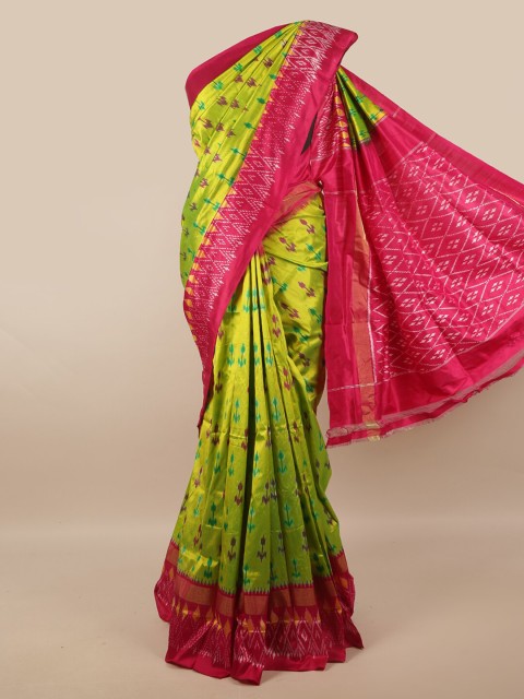 

Pothys Green & Pink Ethnic Motifs Pure Silk Kanjeevaram Saree