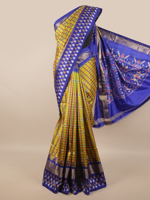 

Pothys Green & Silver-Toned Woven Design Zari Pure Silk Kanjeevaram Saree