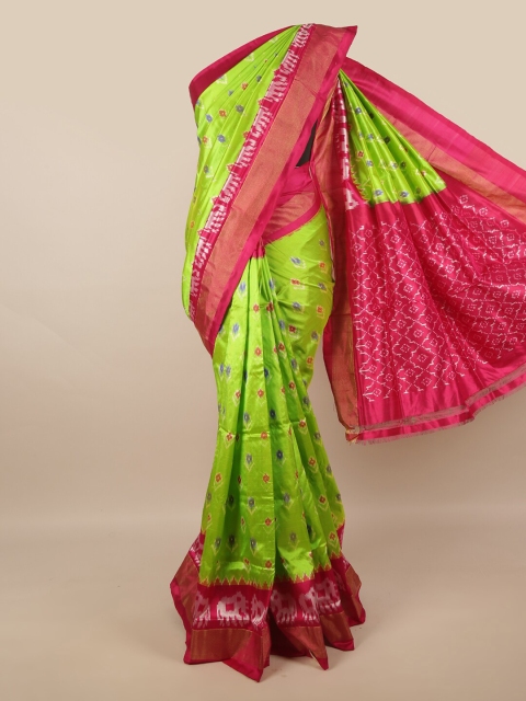 

Pothys Green & Pink Ethnic Motifs Zari Pure Silk Kanjeevaram Saree