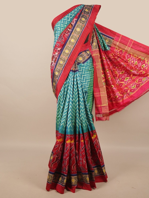 

Pothys Blue & Red Leheriya Pure Silk Kanjeevaram Saree