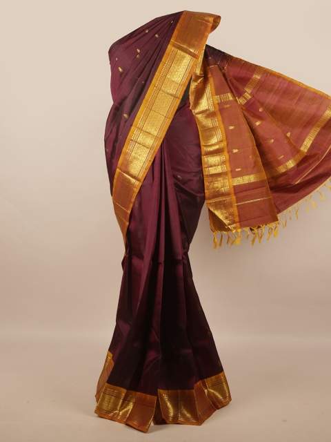 

Pothys Brown & Orange Woven Design Zari Pure Silk Kanjeevaram Saree
