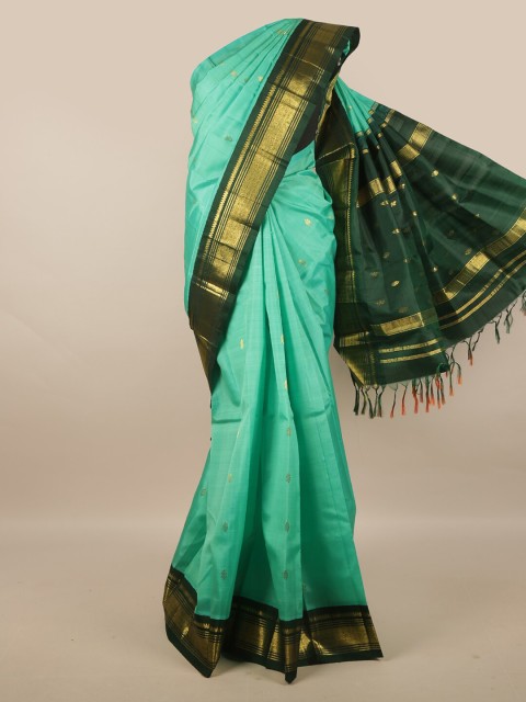 

Pothys Sea Green & Gold-Coloured Ethnic Motifs Zari Pure Silk Kanjeevaram Saree
