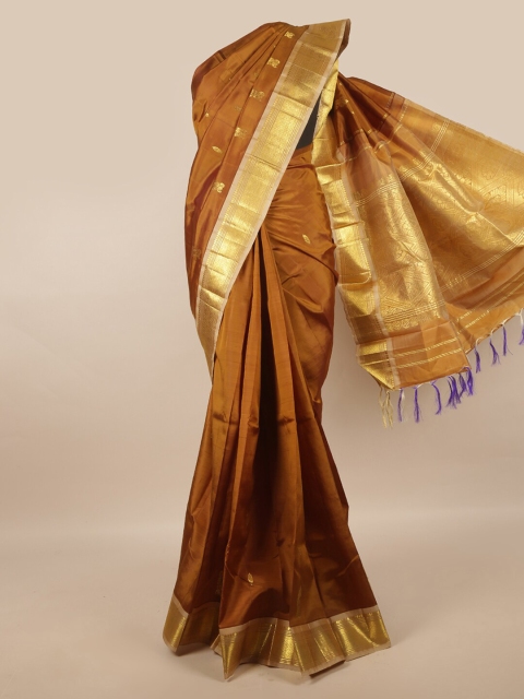 

Pothys Brown & Gold-Toned Ethnic Motifs Zari Pure Silk Kanjeevaram Saree