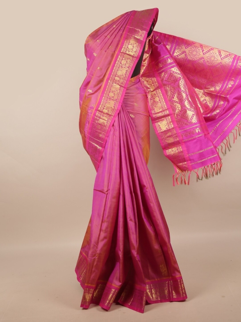 

Pothys Pink & Gold-Toned Ethnic Motifs Zari Pure Silk Kanjeevaram Saree